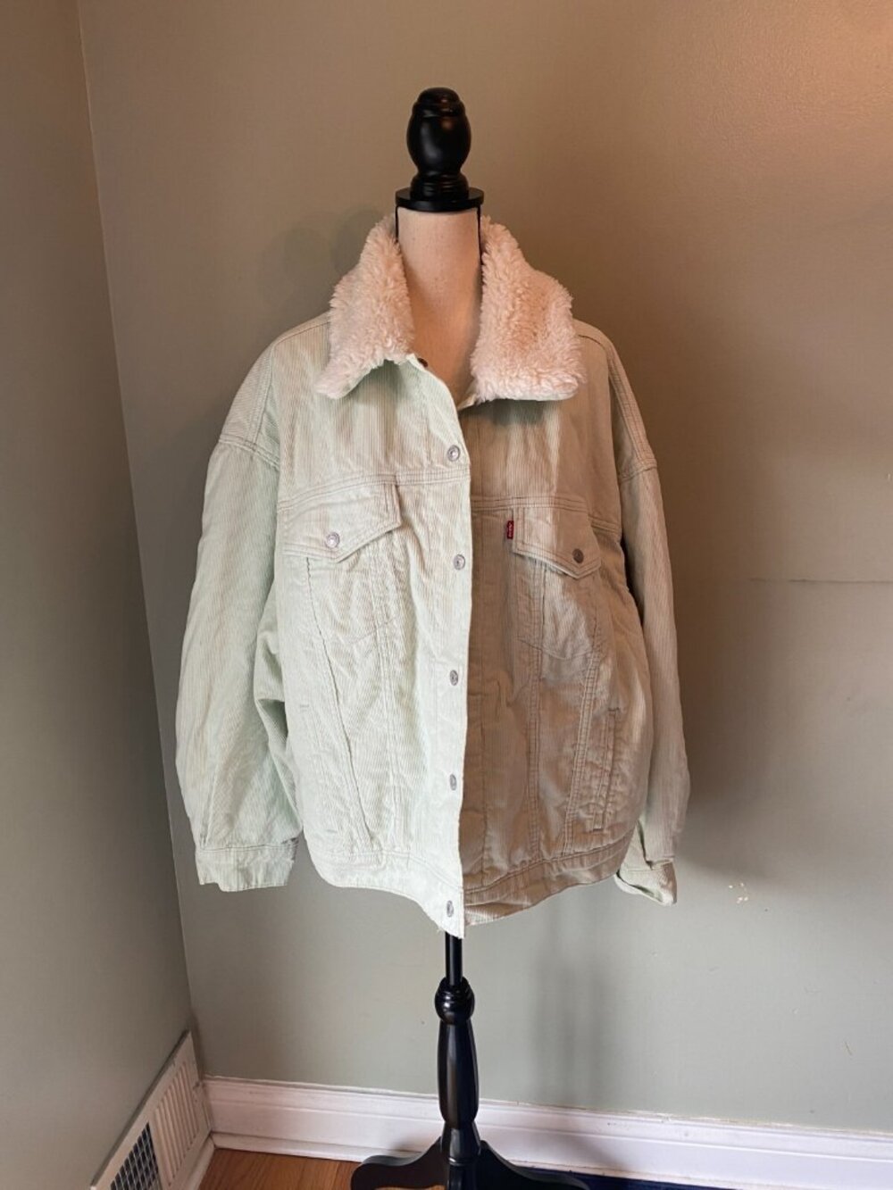 Levi’s Sherpa Jacket Baby Cropped Trucker Jacket Mint Corduroy Sz 3x